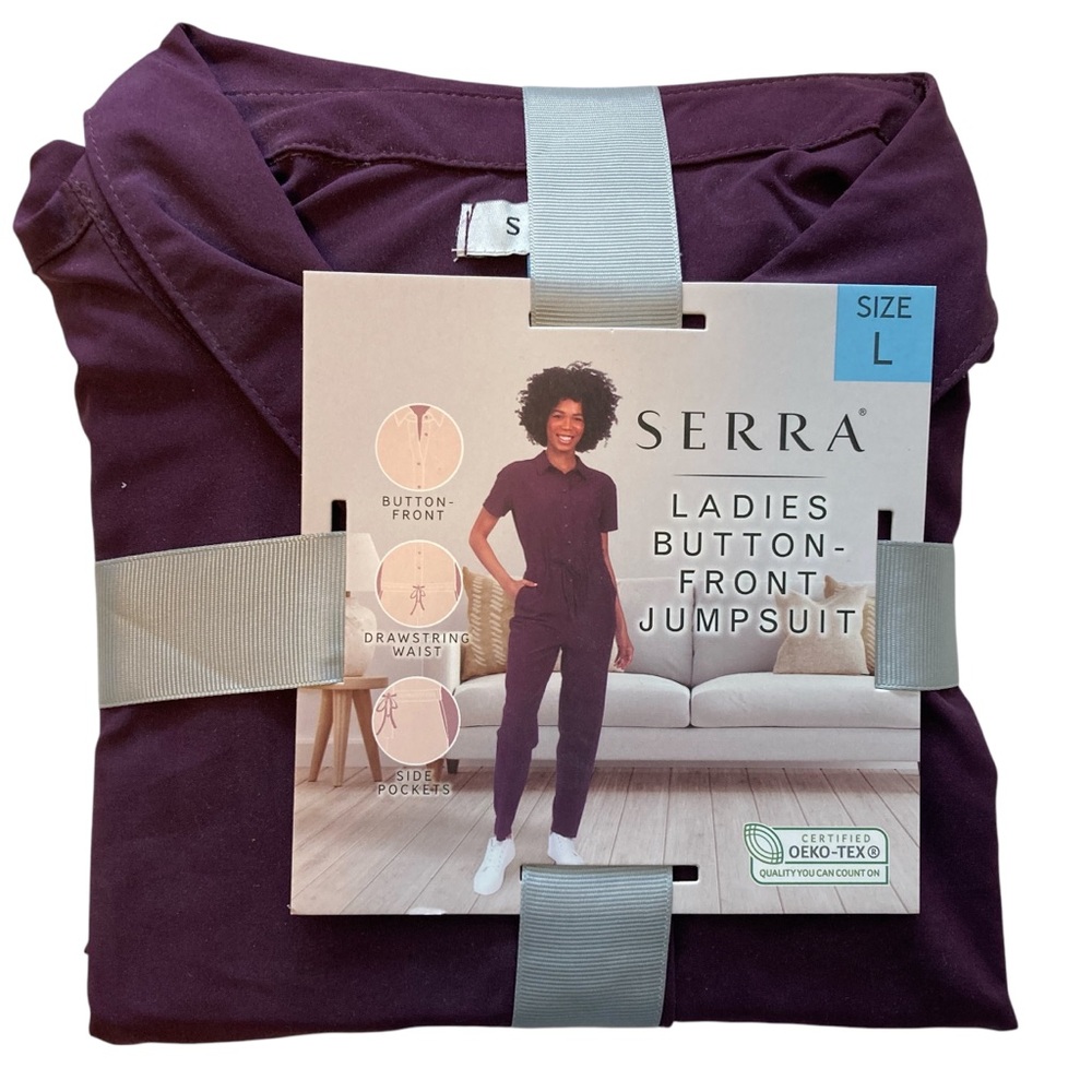 Serra Aldi aisle of shame Women’s size Large jumpsuit NWT L 12-14 deep purple